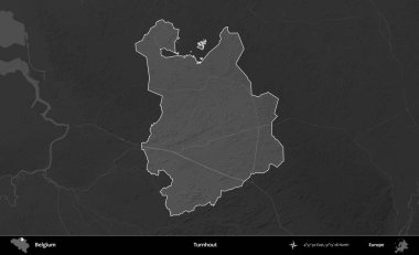 Katılım. Belçika 'nın idari alanı koyu gri tonlu bir yükselme haritasına vurgulandı ve özetlendi