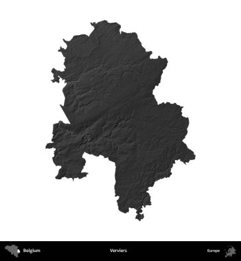 Vervierler. Belçika 'nın idari bölgesi gri ölçekli yükseklik haritasında beyaza izole edildi