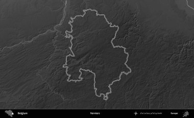 Vervierler. Belçika 'nın idari alanı bir gri ölçekli yükseklik haritasında belirtilmiştir