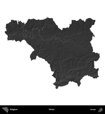 Virton. Belçika 'nın idari bölgesi gri ölçekli yükseklik haritasında beyaza izole edildi
