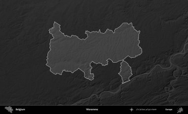 Isın. Belçika 'nın idari alanı koyu gri tonlu bir yükselme haritasına vurgulandı ve özetlendi