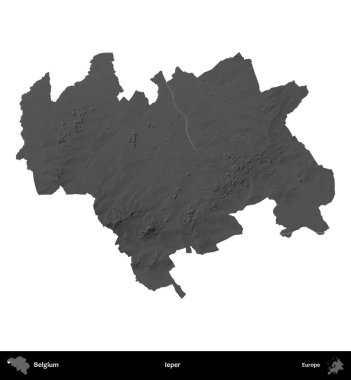 Cüzzamlı. Belçika 'nın idari bölgesi gri ölçekli yükseklik haritasında beyaza izole edildi
