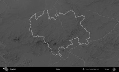 Cüzzamlı. Belçika 'nın idari alanı bir gri ölçekli yükseklik haritasında belirtilmiştir
