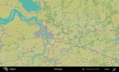 Antwerpen. Belçika 'nın idari alanı Topografik İnsani Stil Haritası' nda özetlenmiştir