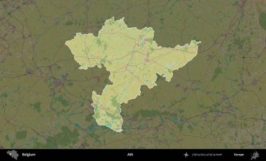 Bir. Belçika 'nın idari alanı koyu renkli bir Topografik İnsani Stil haritasına vurgulandı ve özetlendi