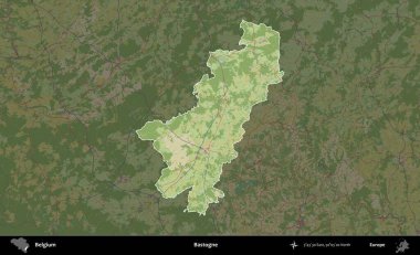 Bastogne. Belçika 'nın idari alanı koyu renkli bir Topografik İnsani Stil haritasına vurgulandı ve özetlendi