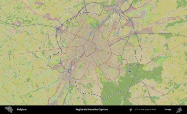 Bruxelles-Capitale Bölgesi - Brüksel Hoofdstedelijk Gewest. Belçika 'nın idari alanı Topografik İnsani Stil Haritası' nda özetlenmiştir