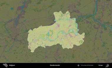 Dendermonde. Belçika 'nın idari alanı koyu renkli bir Topografik İnsani Stil haritasına vurgulandı ve özetlendi