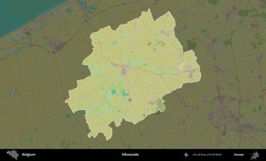 Diksmuide. Belçika 'nın idari alanı koyu renkli bir Topografik İnsani Stil haritasına vurgulandı ve özetlendi