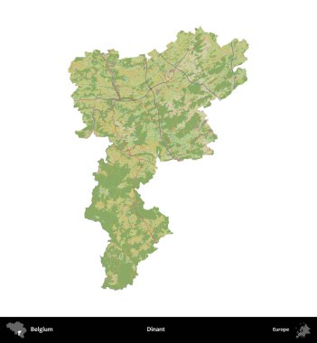 Dinant. Belçika 'nın idari bölgesi Topografik İnsani Stil Haritası' nda beyaza izole edildi