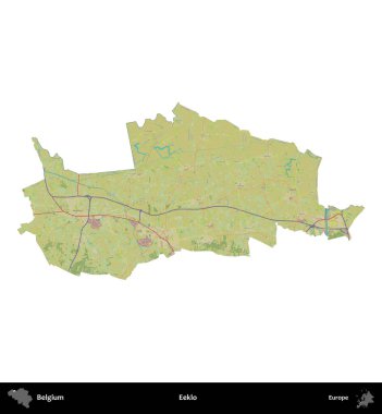 Eeklo. Belçika 'nın idari bölgesi Topografik İnsani Stil Haritası' nda beyaza izole edildi