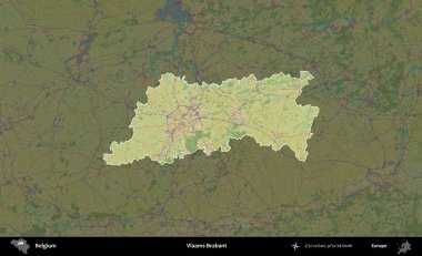 Vlaams-Brabant. Belçika 'nın idari alanı koyu renkli bir Topografik İnsani Stil haritasına vurgulandı ve özetlendi