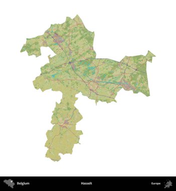 Hasselt. Belçika 'nın idari bölgesi Topografik İnsani Stil Haritası' nda beyaza izole edildi
