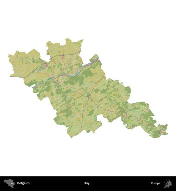 Huy. Belçika 'nın idari bölgesi Topografik İnsani Stil Haritası' nda beyaza izole edildi