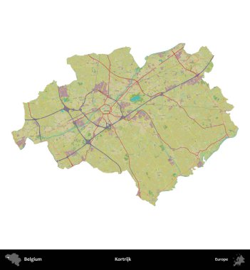 Kortrijk. Belçika 'nın idari bölgesi Topografik İnsani Stil Haritası' nda beyaza izole edildi