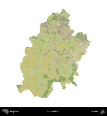 La Louviere 'de. Belçika 'nın idari bölgesi Topografik İnsani Stil Haritası' nda beyaza izole edildi