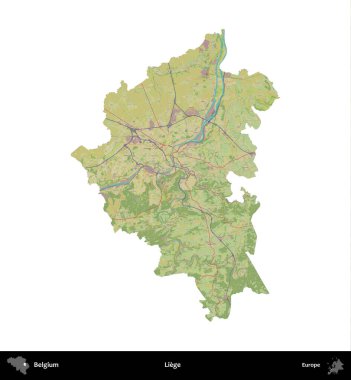 Liege. Belçika 'nın idari bölgesi Topografik İnsani Stil Haritası' nda beyaza izole edildi