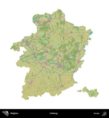 Limburg. Belçika 'nın idari bölgesi Topografik İnsani Stil Haritası' nda beyaza izole edildi