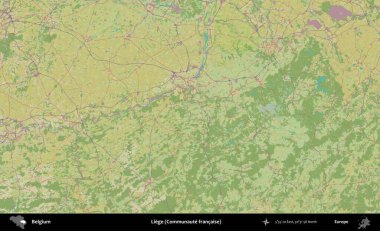 Liege (Communaute francaise). Topografik İnsani Stil Haritasında Belçika 'nın idari alanı