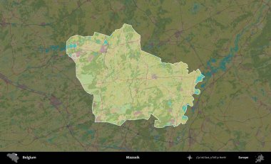 Maaseik. Belçika 'nın idari alanı koyu renkli bir Topografik İnsani Stil haritasına vurgulandı ve özetlendi