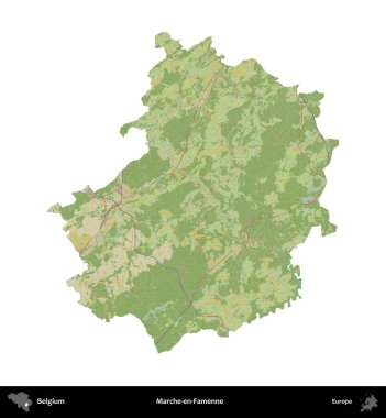 Marche-en-Famenne. Belçika 'nın idari bölgesi Topografik İnsani Stil Haritası' nda beyaza izole edildi