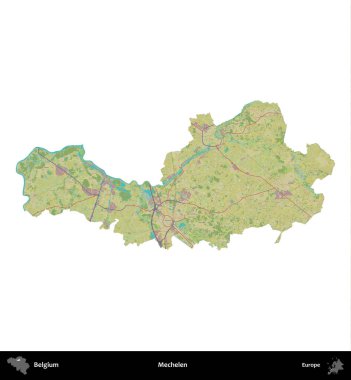 Mechelen. Belçika 'nın idari bölgesi Topografik İnsani Stil Haritası' nda beyaza izole edildi