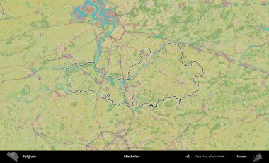 Mechelen. Belçika 'nın idari alanı Topografik İnsani Stil Haritası' nda özetlenmiştir