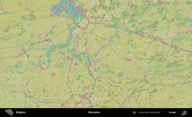 Mechelen. Topografik İnsani Stil Haritasında Belçika 'nın idari alanı