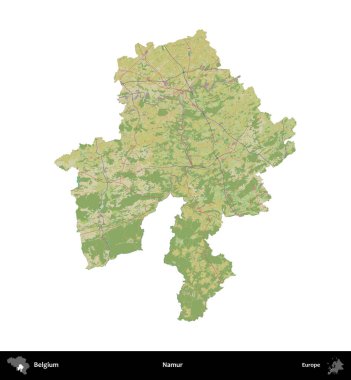 Namur. Belçika 'nın idari bölgesi Topografik İnsani Stil Haritası' nda beyaza izole edildi