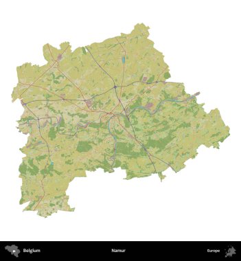 Namur. Belçika 'nın idari bölgesi Topografik İnsani Stil Haritası' nda beyaza izole edildi