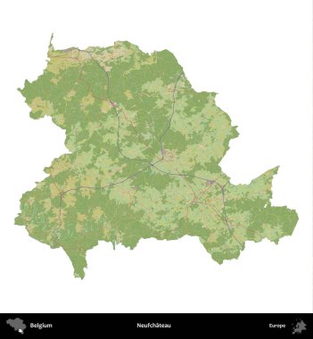 Neufchateau. Belçika 'nın idari bölgesi Topografik İnsani Stil Haritası' nda beyaza izole edildi