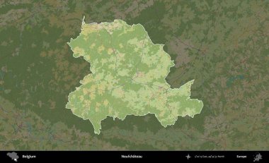 Neufchateau. Belçika 'nın idari alanı koyu renkli bir Topografik İnsani Stil haritasına vurgulandı ve özetlendi
