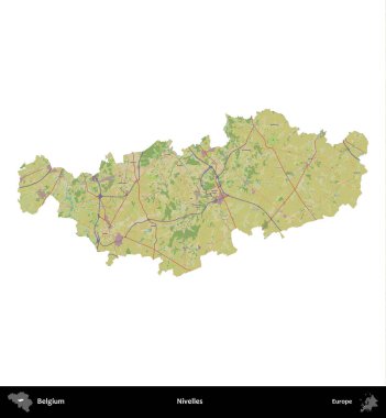 Nivelles. Belçika 'nın idari bölgesi Topografik İnsani Stil Haritası' nda beyaza izole edildi