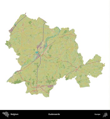 Oudenaarde. Belçika 'nın idari bölgesi Topografik İnsani Stil Haritası' nda beyaza izole edildi