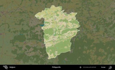 Philippeville 'de. Belçika 'nın idari alanı koyu renkli bir Topografik İnsani Stil haritasına vurgulandı ve özetlendi