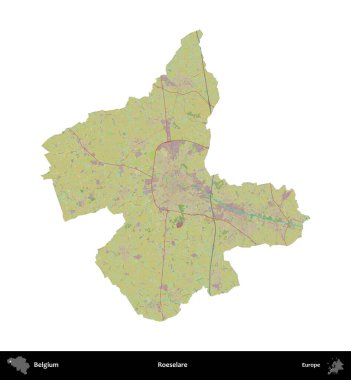 Roeselare. Belçika 'nın idari bölgesi Topografik İnsani Stil Haritası' nda beyaza izole edildi