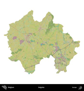 Soignies. Belçika 'nın idari bölgesi Topografik İnsani Stil Haritası' nda beyaza izole edildi