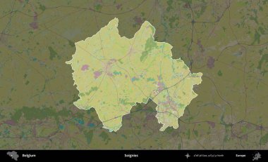 Soignies. Belçika 'nın idari alanı koyu renkli bir Topografik İnsani Stil haritasına vurgulandı ve özetlendi