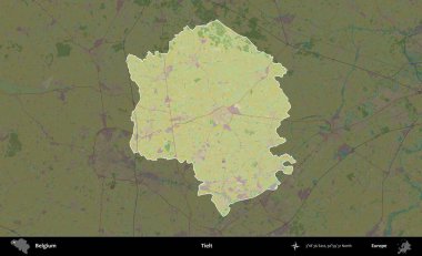 Bağlı. Belçika 'nın idari alanı koyu renkli bir Topografik İnsani Stil haritasına vurgulandı ve özetlendi