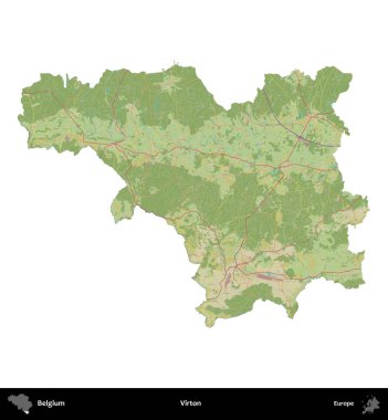 Virton. Belçika 'nın idari bölgesi Topografik İnsani Stil Haritası' nda beyaza izole edildi