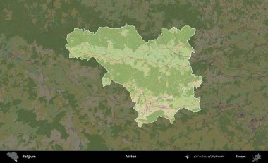 Virton. Belçika 'nın idari alanı koyu renkli bir Topografik İnsani Stil haritasına vurgulandı ve özetlendi