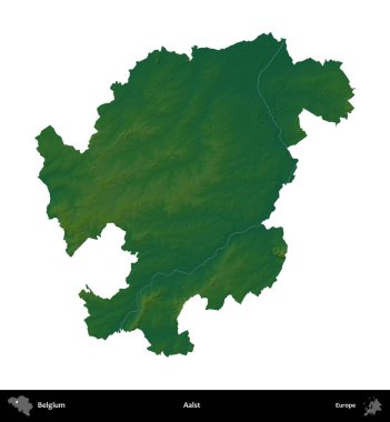 Aalst. Belçika 'nın idari bölgesi renkli bir yükseklik haritasında beyaz üzerine izole edilmiş