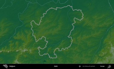 Aalst. Belçika 'nın idari alanı renkli bir yükseklik haritasında özetlenmiştir