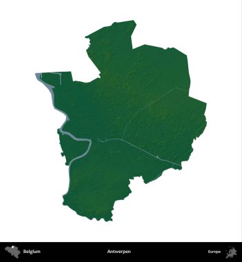 Antwerpen. Belçika 'nın idari bölgesi renkli bir yükseklik haritasında beyaz üzerine izole edilmiş