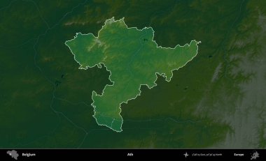 Bir. Belçika 'nın idari alanı koyu renkli bir yükseklik haritasına vurgulandı ve özetlendi