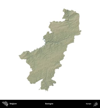 Bastogne. Belçika 'nın idari bölgesi renkli bir yükseklik haritasında beyaz üzerine izole edilmiş
