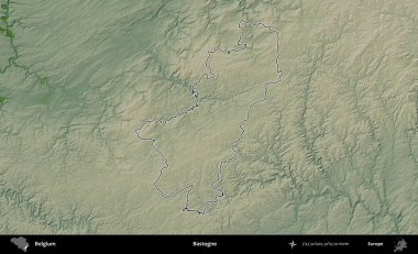 Bastogne. Belçika 'nın idari alanı renkli bir yükseklik haritasında özetlenmiştir