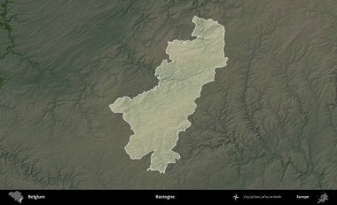 Bastogne. Belçika 'nın idari alanı koyu renkli bir yükseklik haritasına vurgulandı ve özetlendi