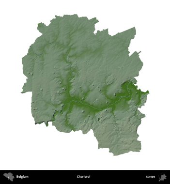 Charleroi. Belçika 'nın idari bölgesi renkli bir yükseklik haritasında beyaz üzerine izole edilmiş