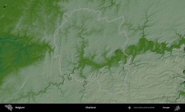 Charleroi. Belçika 'nın idari alanı renkli bir yükseklik haritasında özetlenmiştir